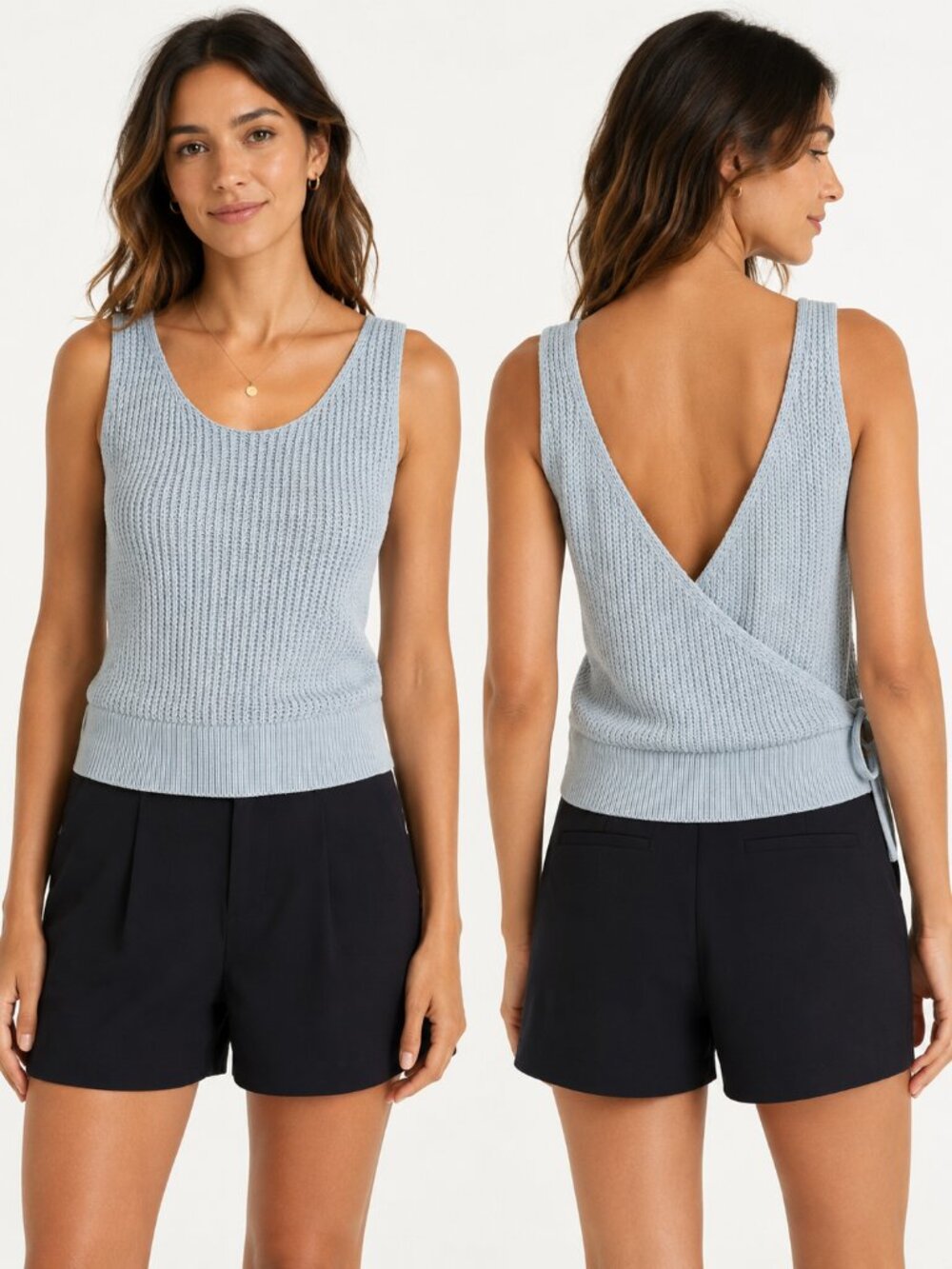 Vince S Heather Gray Cotton Knit Tank Open Back Wrap Tie Quiet Luxury Minimalist